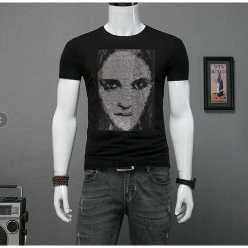 Hot drilling top tees men summer young man Clothing Rhinestone Oversized Top tshirt new design