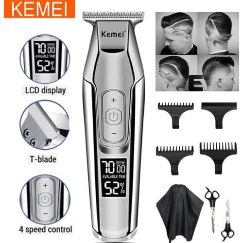 Kemei Hair Clipper Electric hair trimmer for men Barber Cordless Men Hair Cutting t-blade LCD Rechargeable haircut Tower