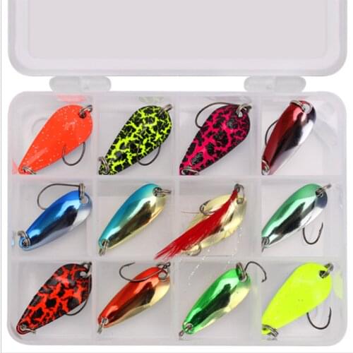 12PCS Metal Mini Vib Spinner Spoon Fishing Lure Perch Hard Bait Artificial Bait Fishing Gear for Bass Carp Tackle Floating