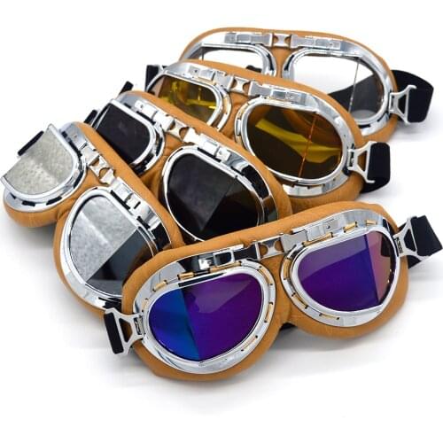 Motorcycle Goggles Glasses Motorbike Pilot Steampunk Vintage ATV Biker Scooter Cruiser Jet Helmet Cycling Ski Retro Sunglasses