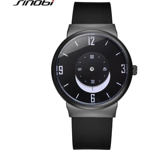 SINOBI Creative Mens Watches 2019 Top Brand Luxury Black Silicone Strap Moon Dial Quartz Watch Waterproof Relogio Masculino 6142
