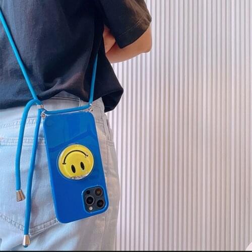 INS Smiley Bracket Crossbody Necklace Lanyard soft case for iphone 11 Pro Max 12 Pro Max MiNi XR X XS Max 7 8 plus SE 2020 cover