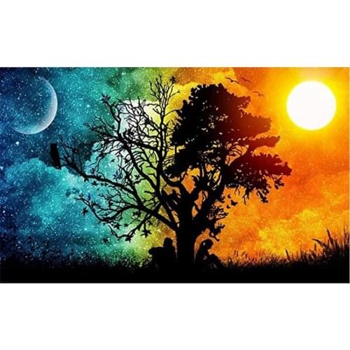 DIY 5D Diamond Painting Kits By Number for Adults, Full Drill Round Crystal Rhinestone Embroidery Pictures Moon & Sun
