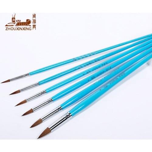 Zhouxinxing Weasel hairs 6 pcs/set scrub wood rod brush set Watercolor Gouache dedicated Brushes Acrylic Brushes Paint Brushes