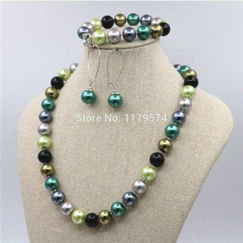 12mm Natural Multicolor Seashell Round Beads Necklace Chain Bracelet Set Girls Christmas Gifts Jewelry Making Accessories Crafts