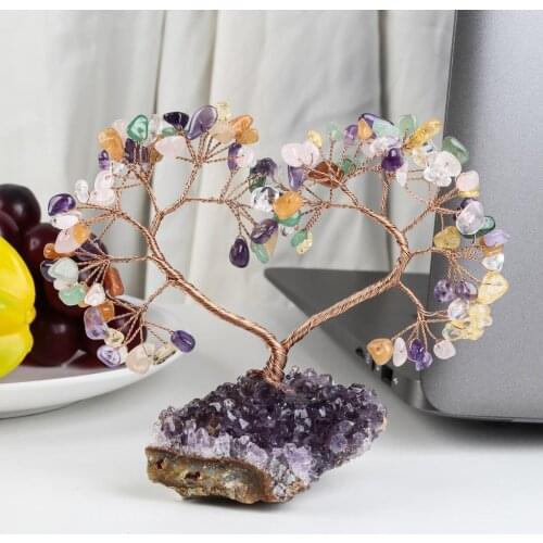 Natural Crystal Quartz Heart Shaped Money Tree Slices Mineral Stone Amethyst Base For Luck Wealth Room Decor Office Ornaments