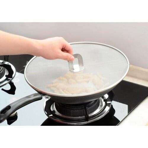 Stainless Steel 33cm Pan Cover Lid Oil Proofing Frying Pan Splatter Screen with Folding Handle Kitchen Cooking Tools Cookware