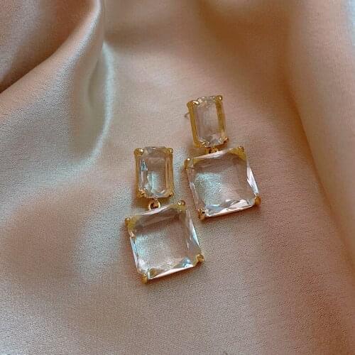2021 New Transparent Glass Block Womens Earrings Luxury Party Jewelry Sexy Girls Unusual Christmas Earrings Fashion Accessories
