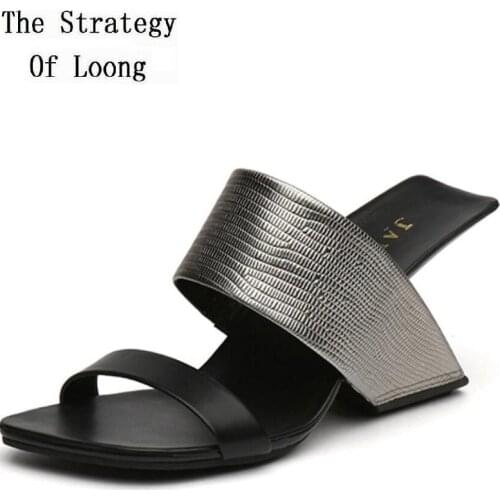 Summer New European America Fashion Style Strange Heels Peep Toe Cut Out Mixed Colors Genuine Leather Women Gladiator Slippers