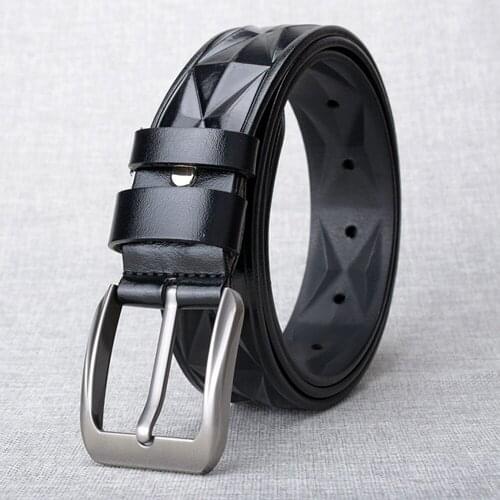 New 3D Diamond Pattern Cowhide Belts Fashion Mens Belts Real Leather Belt Straps Good Quality Retro Metal Buckle Luxury Men Belt