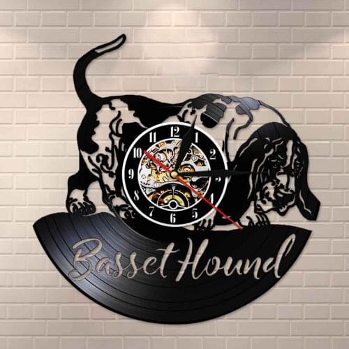 Great Gift for Dog Lover New Housewarming Party Handmade Exclusive Vinyl ClockBasset Hound Dog Wall Vinyl Record Clock Art Deco