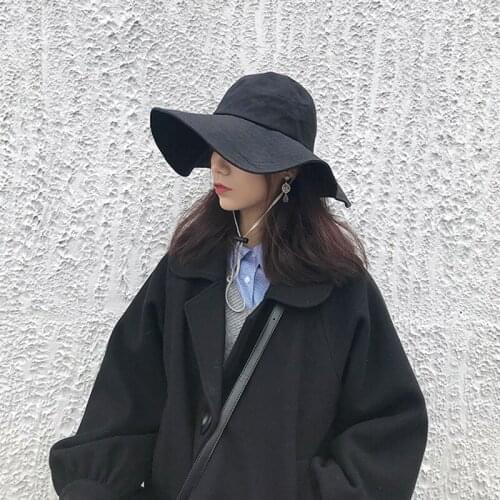 Fashion Big Large Wide Brim Hat 5Colors Solid Cotton Beach Sun Hat Packable Summer Hats for Women Lady Straw Hat Beach Cap