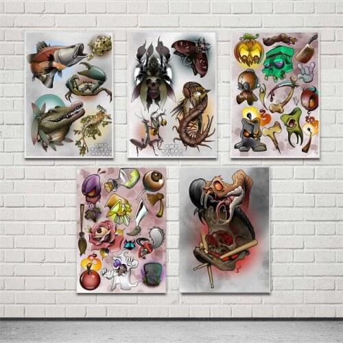 Tradition Reaper Tattoo Halloween Tattoo Canvas Paintinig Posters Panther Snake Wall Art Skull Home Decor Unique Pictures Gift