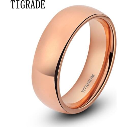 Tigrade Rose Gold Titanium Men Ring 6mm Female Classic Wedding Band Comfort Domed Finger Jewelry Womens rings for Party