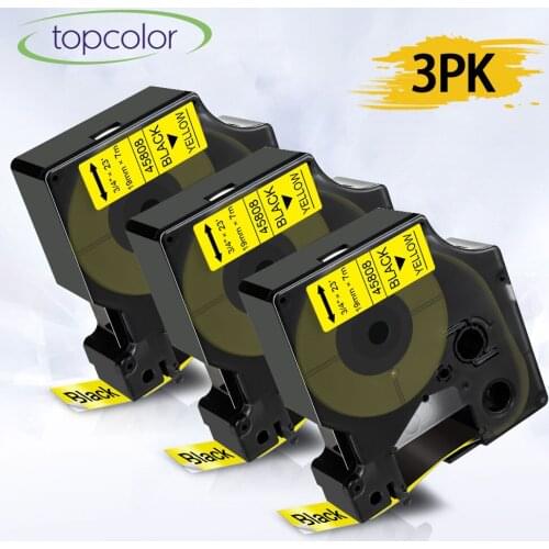 Topcolor 3PK 19mm D1 Label Tape Black on Yellow Compatible Dymo Tape D1 45808 Printer Ribbon Office Sticker for Dymo Labeller