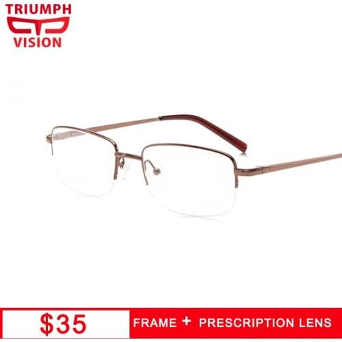 TRIUMPH VISION Light Thin Semi Rimless Stainless Frame Eyeglasses Anti Blue Ray Lens Prescription Glasses Myopia Men Nearsighted