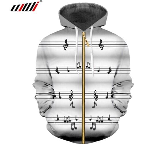 UJWI Winter Hot Sale Mens Sports Zip Hoodie 3D Printed Musical Note Large Size Leisure 5XL Man Zipper Coat Free Shipping