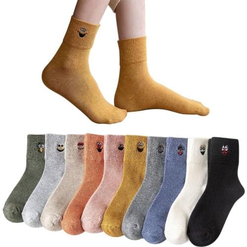 10 Pairs/Pack Kawaii Embroidered Expression Women Socks Happy Fashion Ankle Funny Socks Women Cotton Summer носки Candy Color