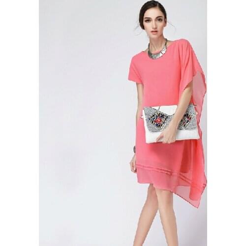 New 2020 women novelty chiffon dress asymmetrical knee-length o-neck plus size dress,irregular vestidos casual dress 4XL 5XL 6XL
