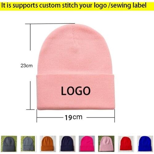 Euro Big size Beanies Custom Pink beanies Adult Elastic Winter Warm cap Embroidery logo Acrylic Beanies Women Apparel Caps 10pcs