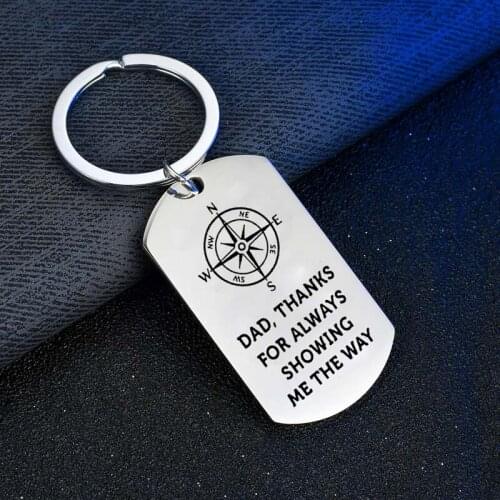 12PCs Thanksgiving Gifts Dad Thanks For Always Showing Me The Way Keyrings Dog Tag Stainless Steel Pendant Charm Keychains Dad