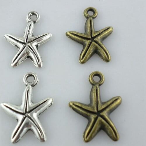 60pcs Tibetan Silver/Bronze Starfish Star Charms Crafts Pendants Beads 13x17mm Jewelry Findings