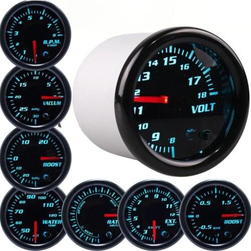 Volts Car Gauge 2" 52mm VOLT Meter 12V Auto Instrument Voltage Meters 7 Color Racing Gauges Turbo Boost Gauge Bar PSI Tachometer