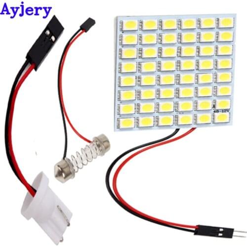 AYJERY 2set Festoon T10 Led Dome Light Panel Light 48 SMD 5050 LED Car Reading Interior Light 2 Adapter DC 12V White Car Light