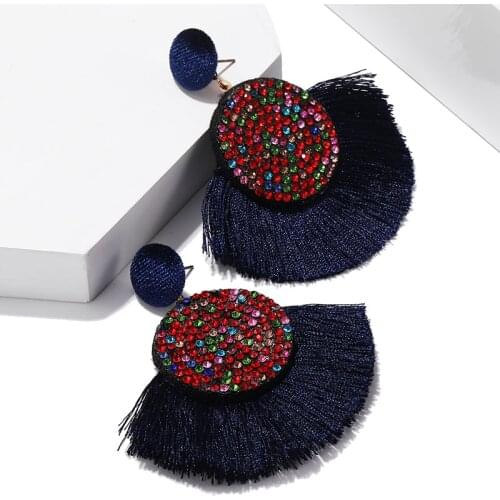 Bohemian Vintage Ethnic Tassel Earrings Big Exaggeration Colorful Crystal Long Drop Earrings for Women Party Jewelry Oorbellen