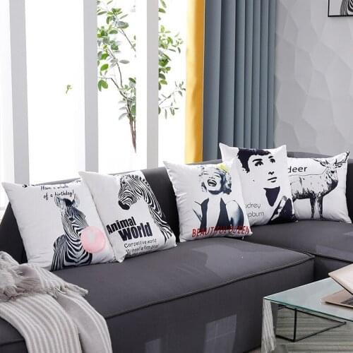 Printed Cushion Cover Black And White Series Flannelette Soft Cushion Cover Sofa Cushion Cover Pillow Case For Seat