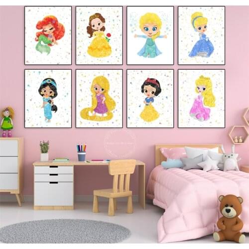 Disney Cartoon Princess Canvas Art Paintings Cartoon Poster and Print Wall Art Picture for Kids Room Cuadros Home Decoration