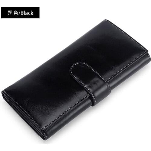 Genuine leather wax long zip purse wallet 3 folder wallet for women