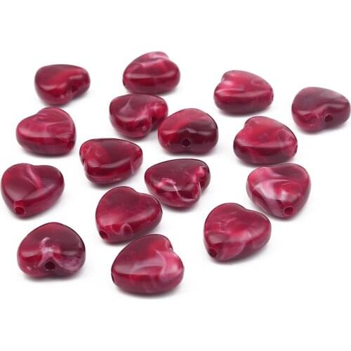 Doreen Beads Acrylic Beads Heart Wine Red Marble Effect About 14mm x 14mm, Hole: Approx 2.2mm, 10 PCs