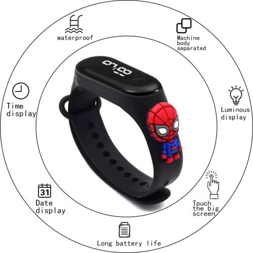 Disney Anime Electronic Watch Marvel Spiderman Iron Man Mickey Mouse Stitch Hulk LED Waterproof Bracelet Toys for Children Gifts