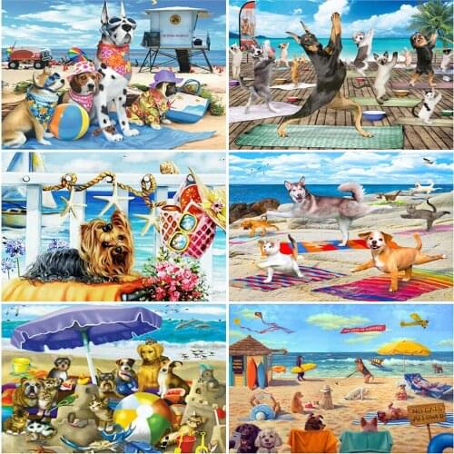 EverShine 5D Diamond Embroidery Animal Dog Cross Stitch Set Diamond Mosaic Beach Rhinestones Art Painting Needlework Wall Art