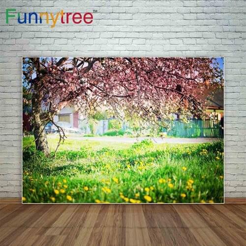 Funnytree photography backdropsnatural Spring lawn peach trees outdoors photocall photography studio funds for the photo