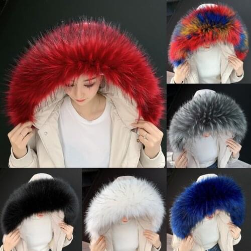 Faux Raccoon Fur Scarf Winter Hood Fur Decor Shawl Multicolor Fake Fur Scarf Winter Coat Fur Collar