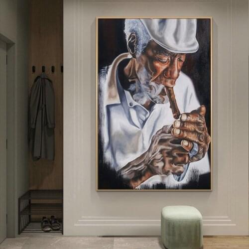 Old Smoking Man Oil Painting Canvas Painting Poster and Prints Wall Art for Living Room Home Decor (No Frame)