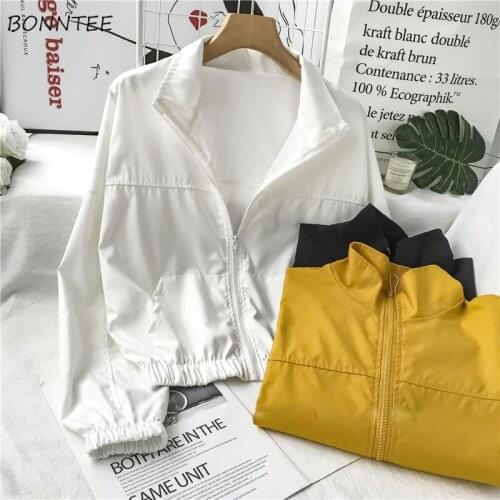 Jackets Women Fashion Pockets 3 Colors Stand Collar Zipper Solid All-match Harajuku Outwear Casual Full-sleeve Aesthetic Female