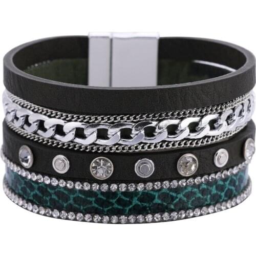 Hot Selling Bohemian Ethnic Style Wholesale Bracelet for Women Multi-layer Chain Snake Pattern Leather Magnetic Buckle Bracelet