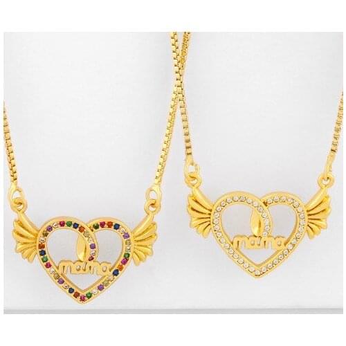 Mama wing multicolor micro pave cz zircon cubic zirconia necklace copper Clavicle gold plated Snake Chain Choker Pendant hfh4