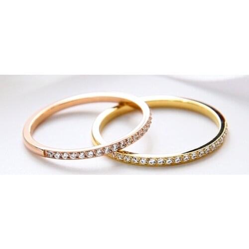 Martick Elegant Simple Thin Rings With Sparkling AAA Cubic Zircon Stainless Steel Rings For Woman Fashion Europe Jewelry R34