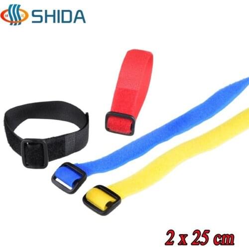20 pcs 2 cm x 25 cm Reusable Cable Ties Nylon Strap with Plastic Button Hook Loop Magic Tape with Buckle for Computer Wires