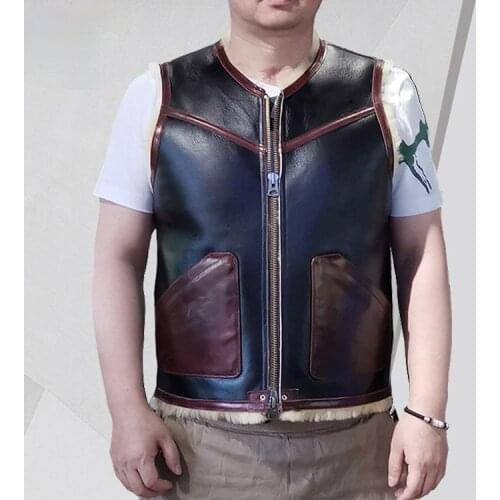 Winter 2021 Leather and Fur Vest Men and Women Couple V-neck Horse Leather Pocket Leather Strap Sheepskin Vest