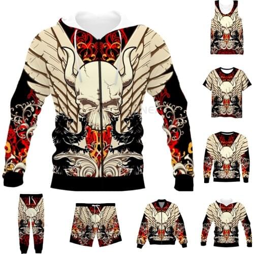New Funny 3D Full Print Vintage Skull Art T-shirt/Sweatshirt/Zip Hoodies/Thin Jacket/Pants Four Seasons Casual Suit V53