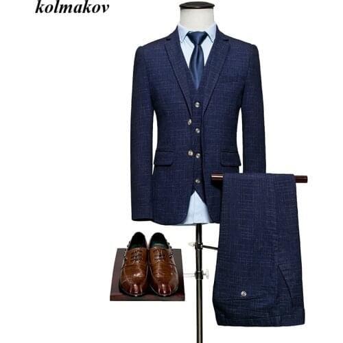 New Arrival Style Men Boutique Plaid Suits Dress High Quality Single Breasted Mens Wedding Dress Three-piece Suit Coat M-6XL