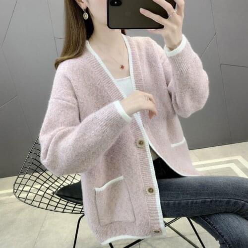 Autumn and Winter Womens Knitted Cardigan Sweater, Chenille Jacket Loose Top, Pocket V-neck Warm Jacket Harajuku Sweater