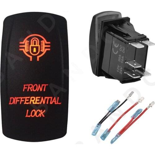 FRONT DIFF LOCK Rocker Switch 5P ON-OFF SPST Laser Etched Orange Illuminated Led for Car Boat Marine ARB RV Camper，Jumper Wire