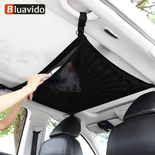 Portable Car Ceiling Storage Net Pocket Thickened Double Layer Roof Interior Mesh Bag Pouch Organizer