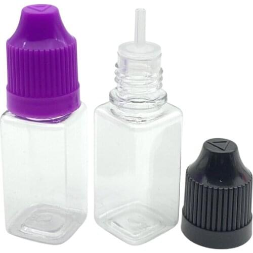 20pcs Empty PET Square 10ml Plastic Dropper Bottle With Childproof Cap For Eye Drop E Liquid Clear Bottle